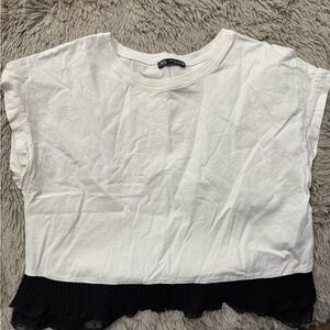 Zara White and Black Contrast Crop Top
